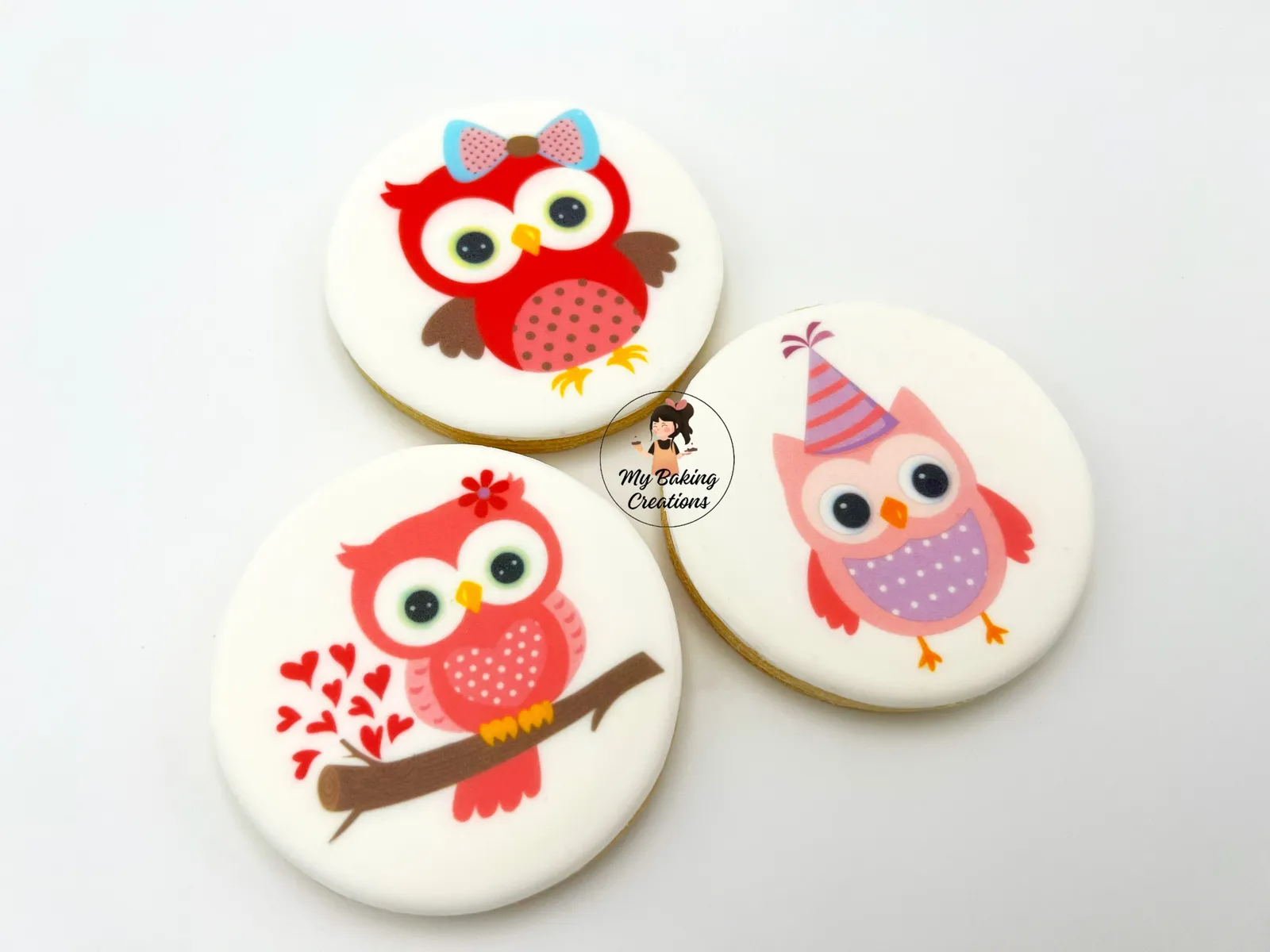 Custom printed owl themed cookies San Francisco bakery
